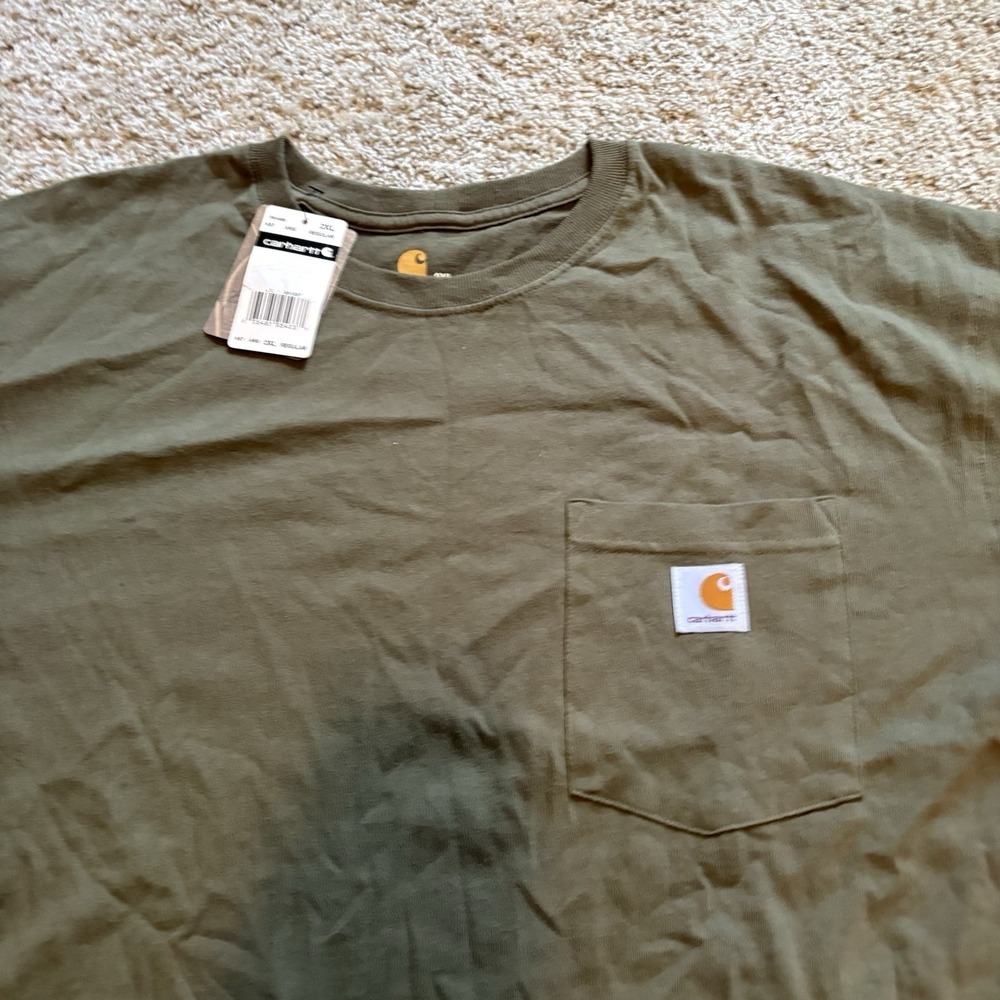 Carhartt K87 Mens Original Fit Pocket T-Shirt 2XL Olive Cotton Workwear K87-ARG - Picture 4 of 8